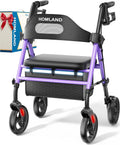 Foldable Rollator Walkers with Seat for Seniors, 8'' Big Wheels, 350 lb. Weight Capacity, Adjustable Handles and Seat