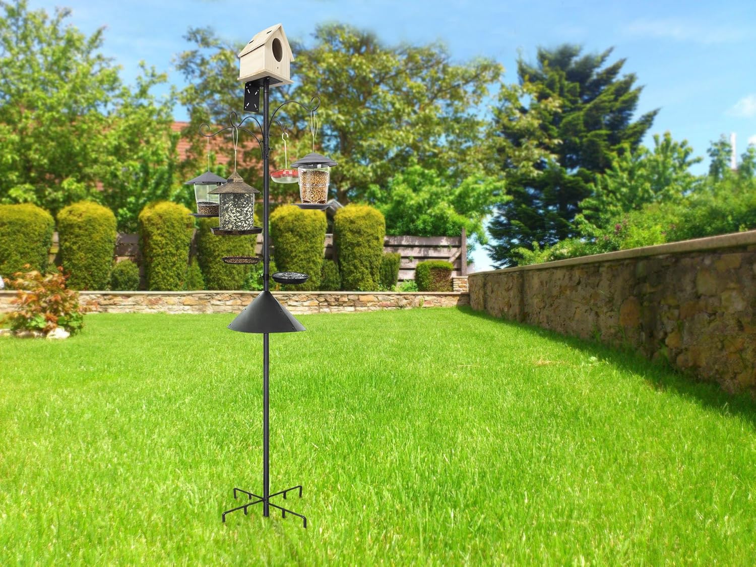 92 Inch Squirrel Proof Bird Feeder Pole with 9 Prongs Base, 1 Inch Dia Bird House Pole, Heavy Duty Bird Feeder Stand