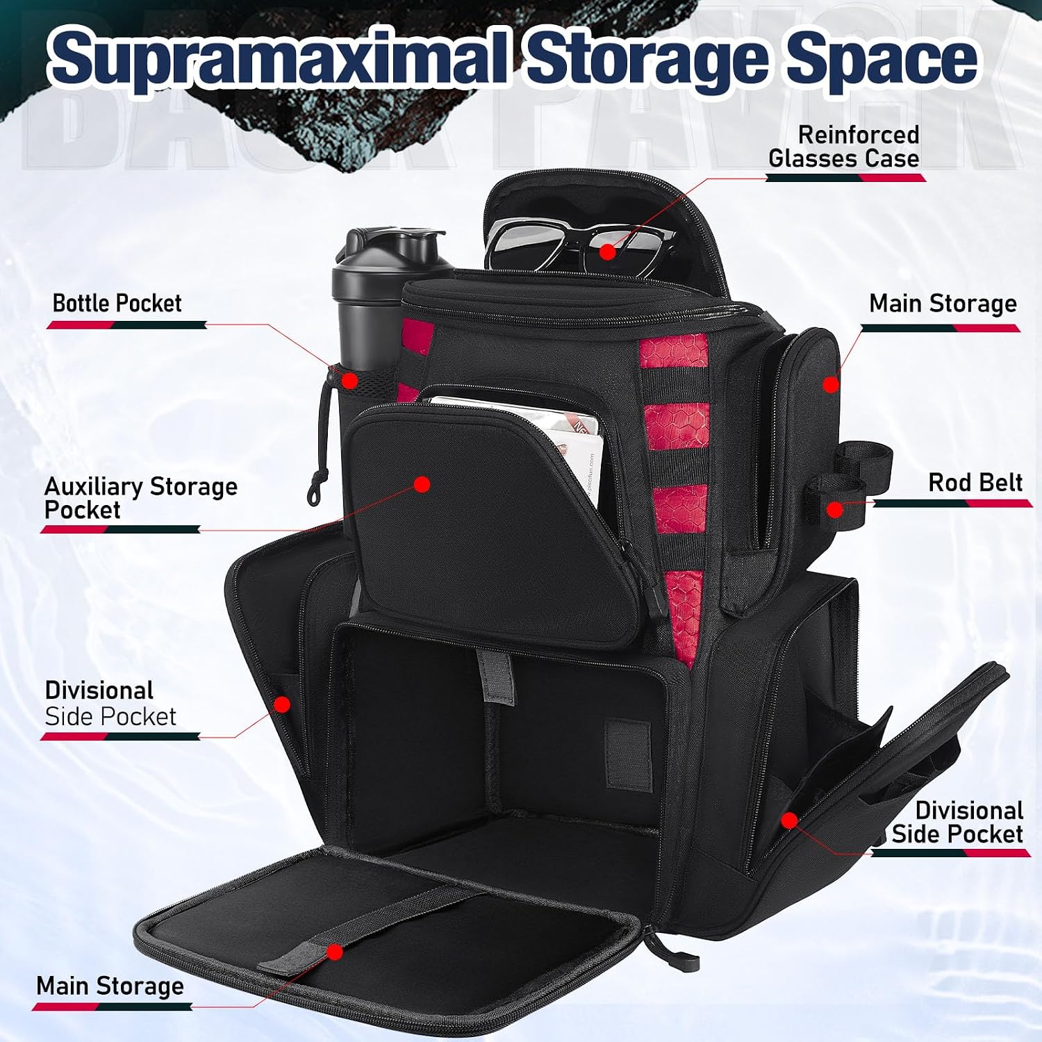 Fishing Backpack with 2 Rod Holders & 4 Tackle Boxes, Large Tackle Storage Bag With Rain Cover for Fishing Gear