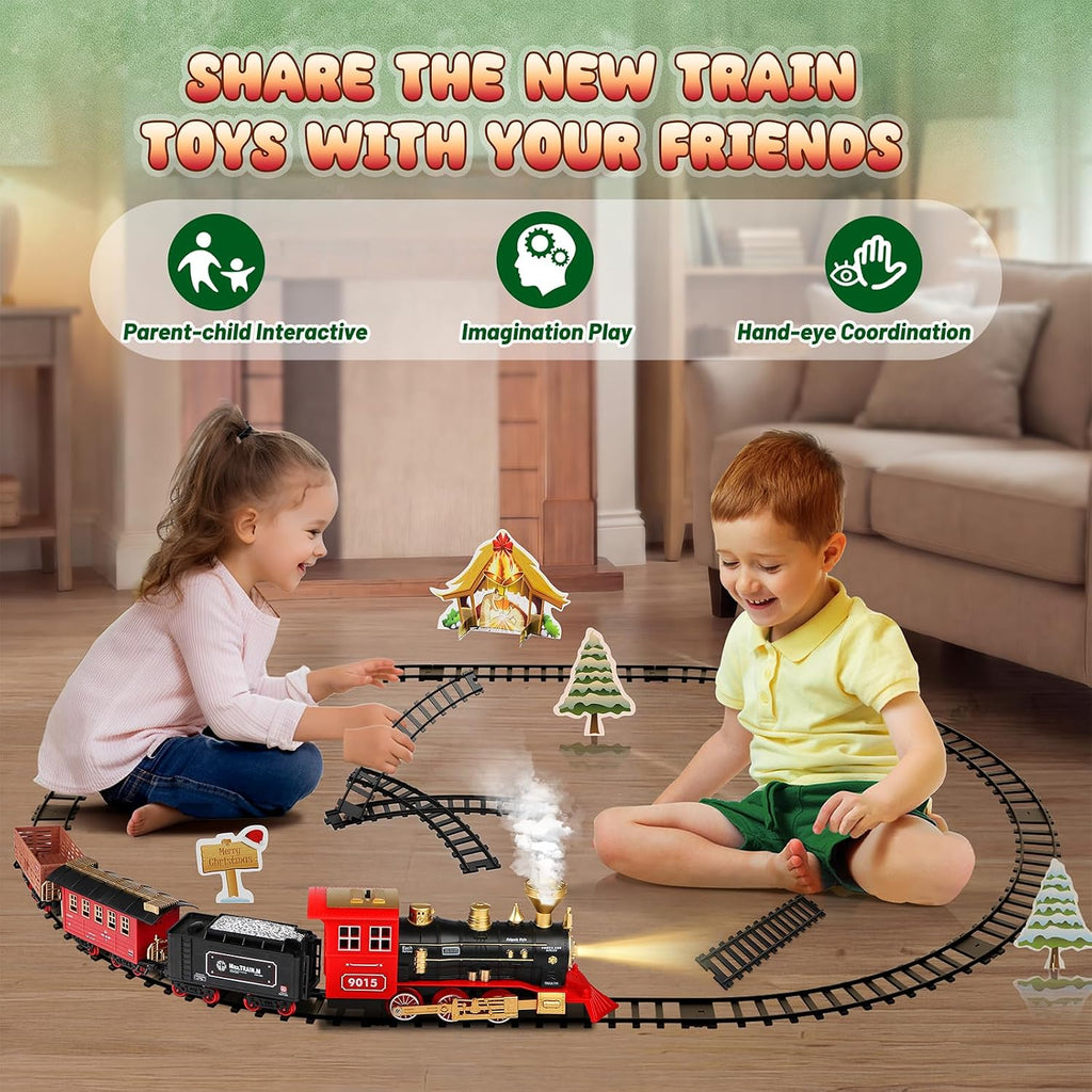 Train Set - Train Toys for Boys with Smokes, Lights and Sound, Toy Train Set for Under Christmas Tree, Toddler Model