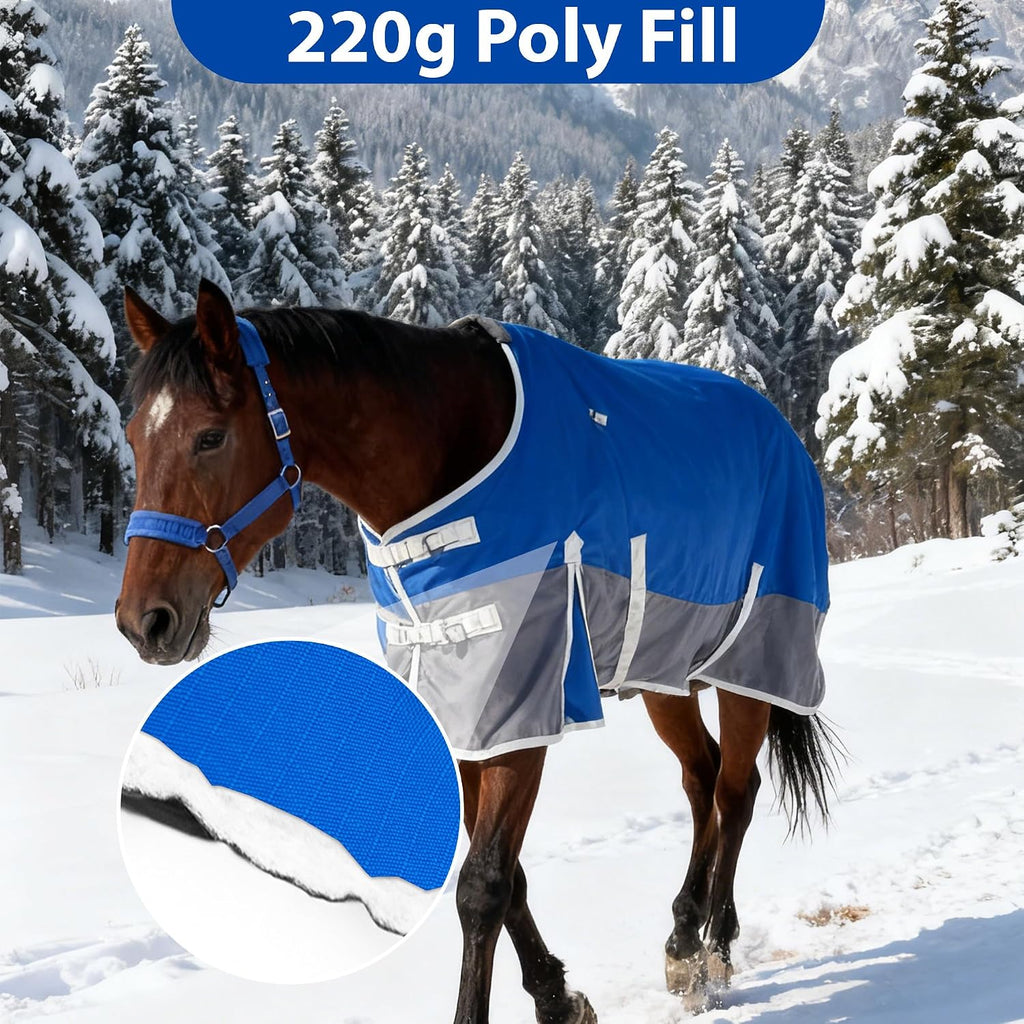 Horse Blanket for Winter, Waterproof, 1200D, 220g (Blue/Gray, 81 in)