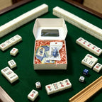 Mahjong Dice Tray with 2 Dice, Gold Shell Blue Mahjong Dice Holder