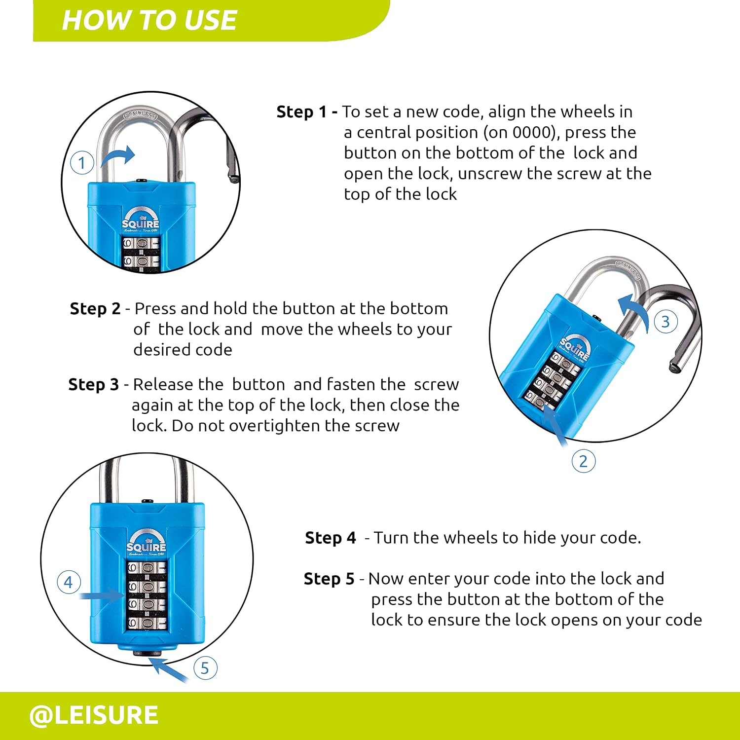 Heavy Duty Padlock (CP50S Marine) - Toughest Steel Shackle - 4 Wheel Combination Padlock - Stainless Steel for