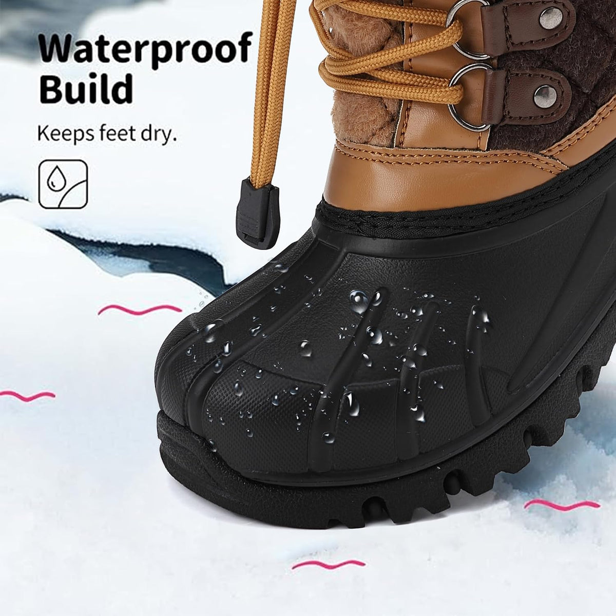 Kids Waterproof Snow Boots for Girls & Boys Winter Insulated Warm Fur Lined Non-Slip Ankle Shoes
