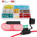 50029R 120 Pcs Standard Blade Fuse 5A/7.5A/10A/15A/20A/25A/30A AMP Assorted Set with 10 Pack 14AWG ATC/ATO Inline