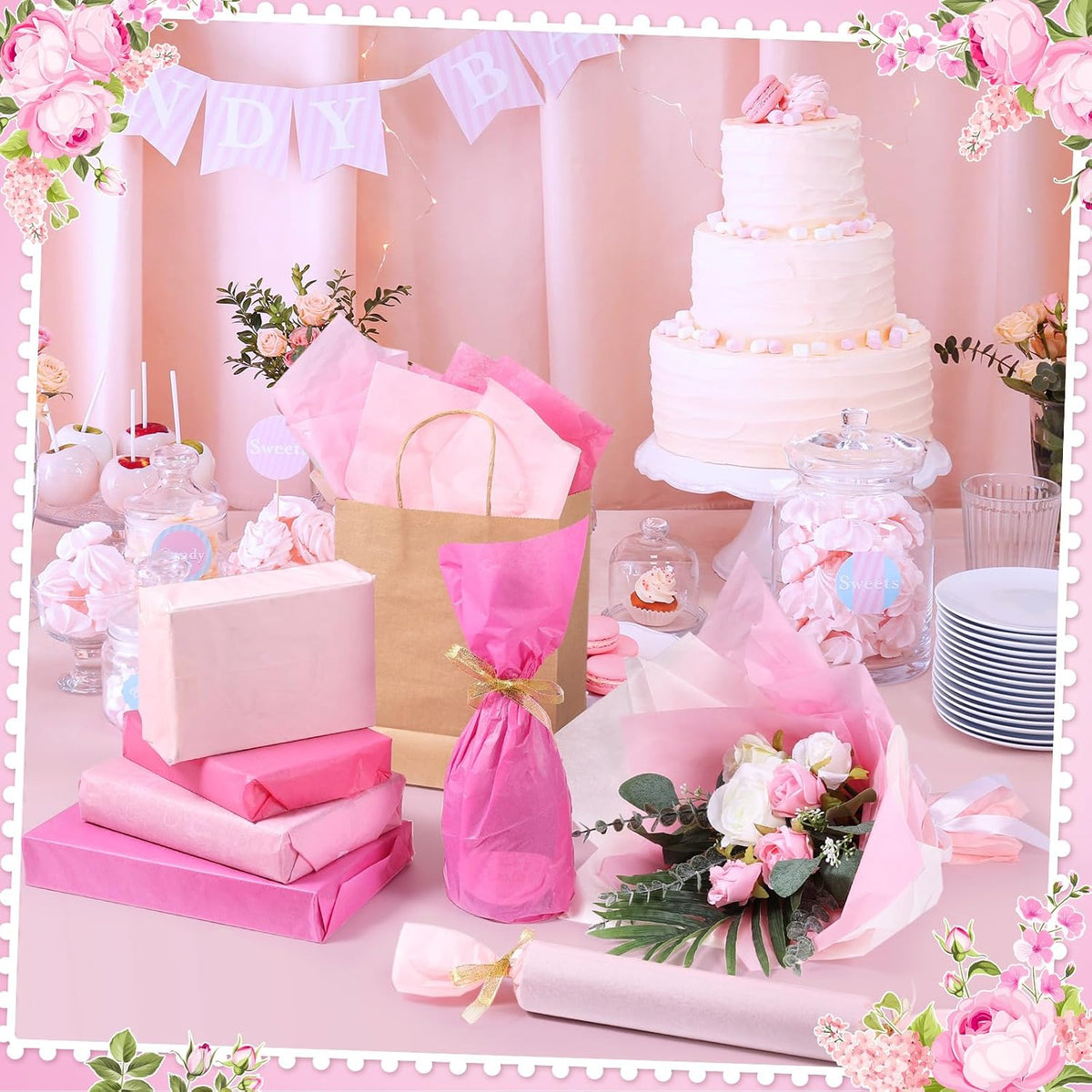 100 Sheets Pink Tissue Paper 14 x 20 Light Pink Tissue Paper for Gift Bags