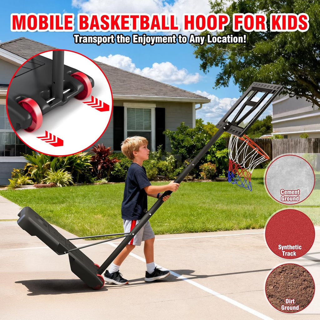 Kids Basketball Hoop Outdoor Height Adjustable 3-7 FT, Portable Basketball Goal System for Kids Youth Teens in