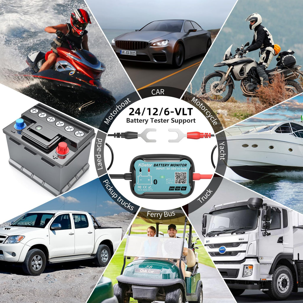 24V 12V 6V Bluetooth Battery Monitor BM7–Work for All Lead-Acid & Lithium Battery with Charging, Cranking System Test