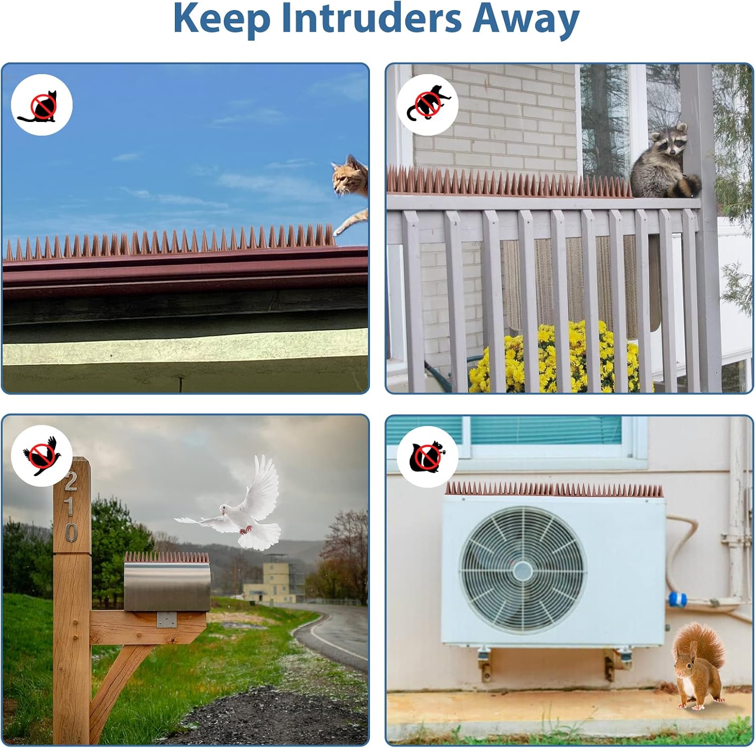 Bird Spikes, 20 Pack Pigeon Cat Squirrel Raccoon Animal Deterrent Spikes Anti-Climb for Outside Anti-Animal Defender