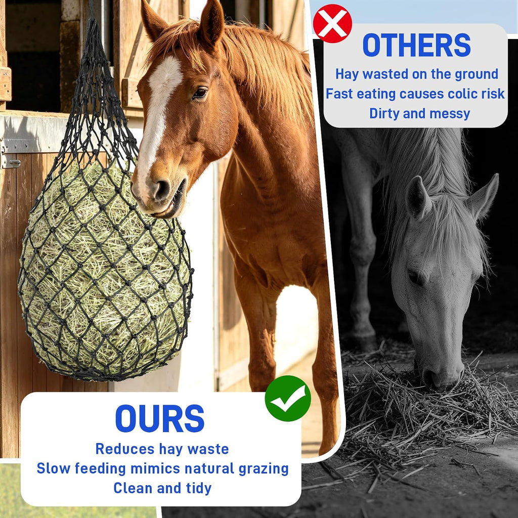 3 Pack Hay Nets for Horses, Slow Feed Hay Bags for Horses Goats with 2.3 Inch Holes, Hanging Hay Feeder for Stable