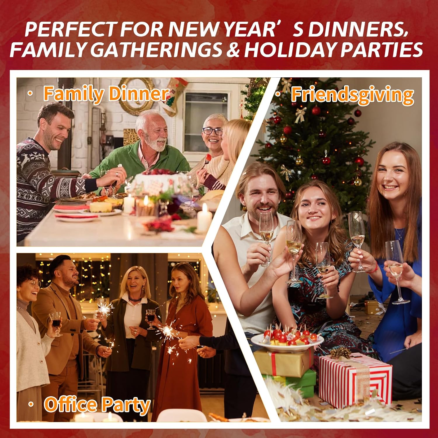 New Years Party Supplies Set,Packs with Plates, Cups, Napkins & Forks, Disposable for 24 Guests,Plates and Napkins