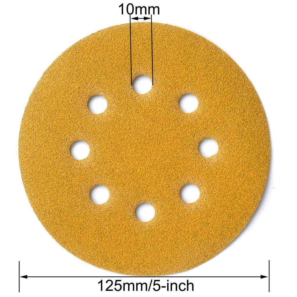 5-Inch 8-Hole Hook & Loop Sanding Discs 60-400 Mixed Grits, 105-Pack | 60 80 120 150 220 320 400 Assorted Grits, 5"
