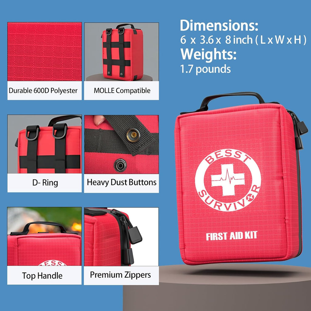 Premium First Aid Kit - Waterproof Molle Medical Bag with Color-Coded Compartments, with Israeli Bandage, Rescue