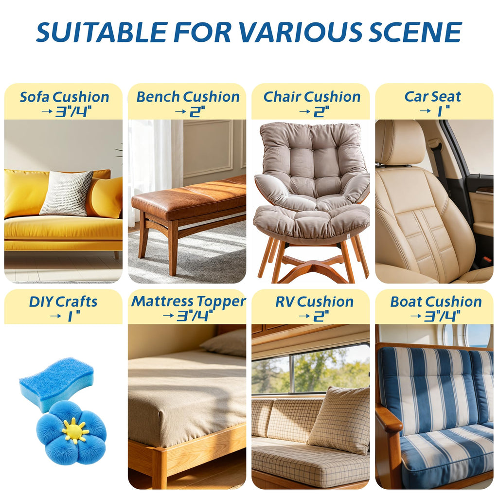 High Density Upholstery Foam 1" 74"x24"Memory Foam Padding for Couch