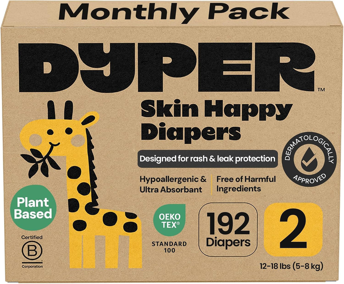 Monthly Pack Baby Diapers Size 2 (12-18lbs) 192 Count Soft Disposable
