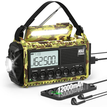 Emergency Radio Hand Crank Solar, am/fm/sw NOAA Weather Radio 12000mAh