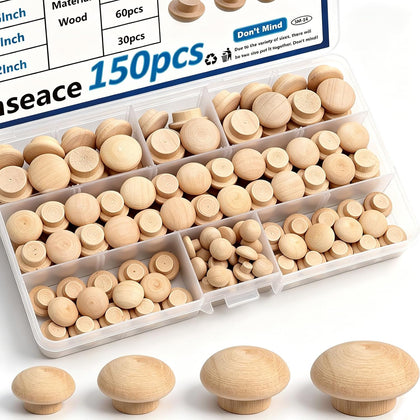 150Pcs 4-Sizes Button Wood Plugs 3/16" 5/16"，3/8"，1/2" Wooden Hole Plugs for Holes in Furniture/Table and Chair