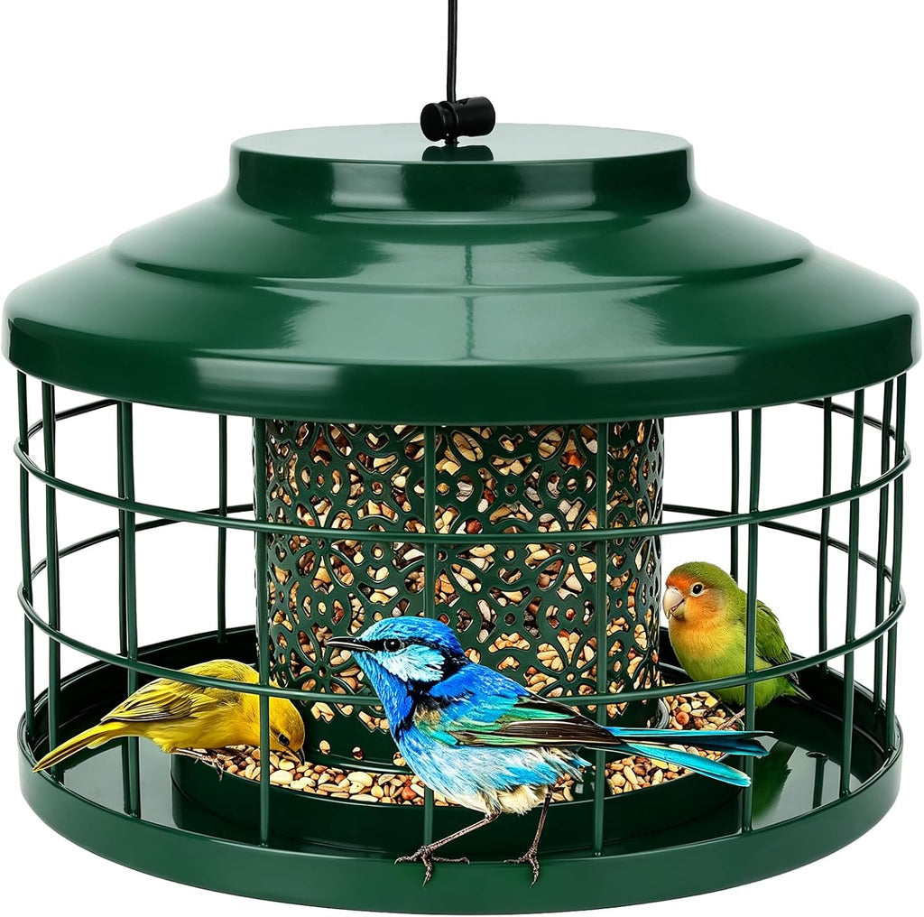 Metal Caged Bird Feeder for Outdoors Hanging, Squirrel & Starling Proof