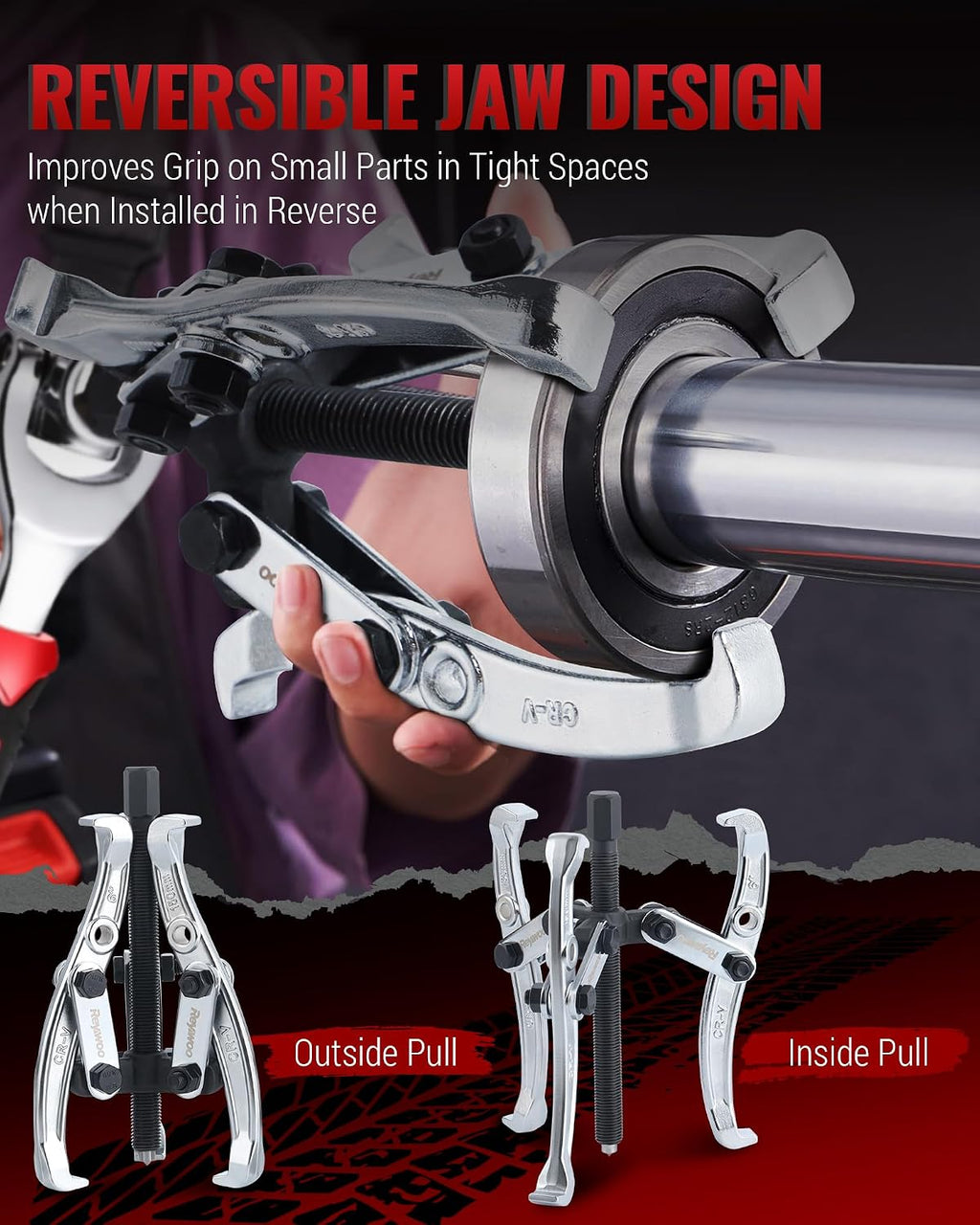Gear Puller Set, 3" 4" 6" 8" Bearing Puller Kit for Pulley Gear Bearing Flywheel Removal, Cr-V Steel 2 Jaw & 3 Jaw