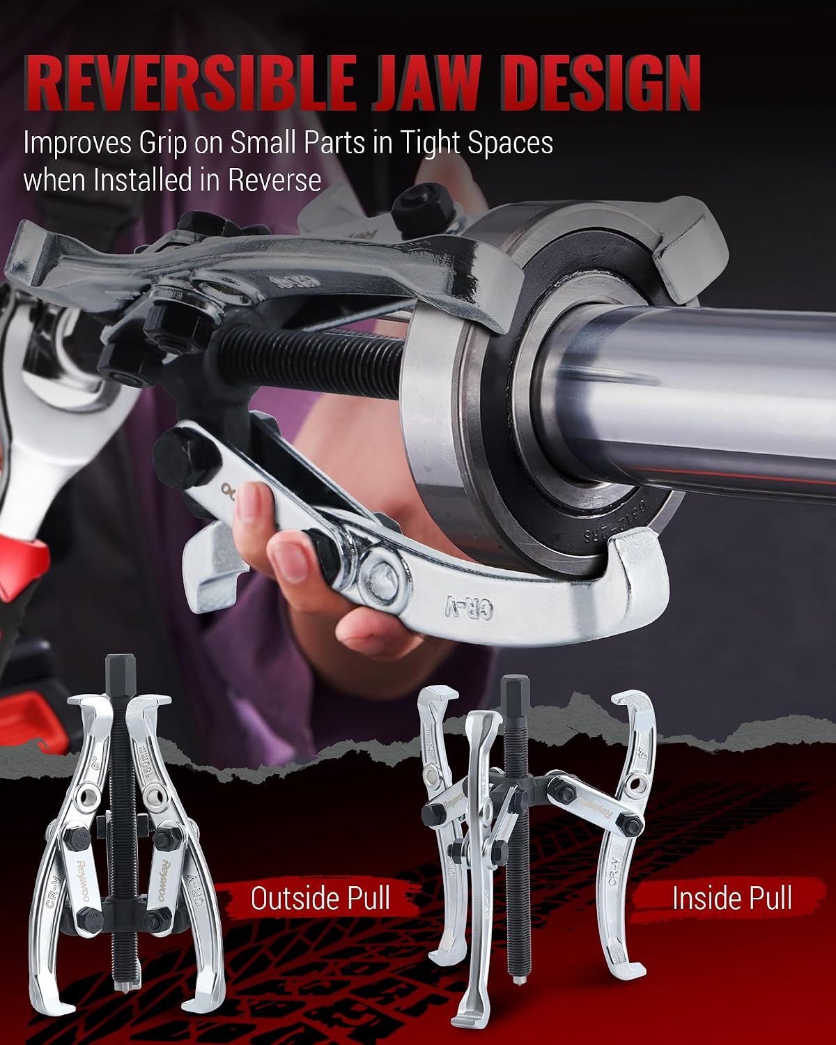 Gear Puller Set, 3" 4" 6" 8" Bearing Puller Kit for Pulley Gear Bearing Flywheel Removal, Cr-V Steel 2 Jaw & 3 Jaw