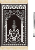 Prayer Mat Ramadan Gifts - Portable Black Prayer Rug Islamic Muslim Tasbih Beads, Praying Carpet for Islamic Man