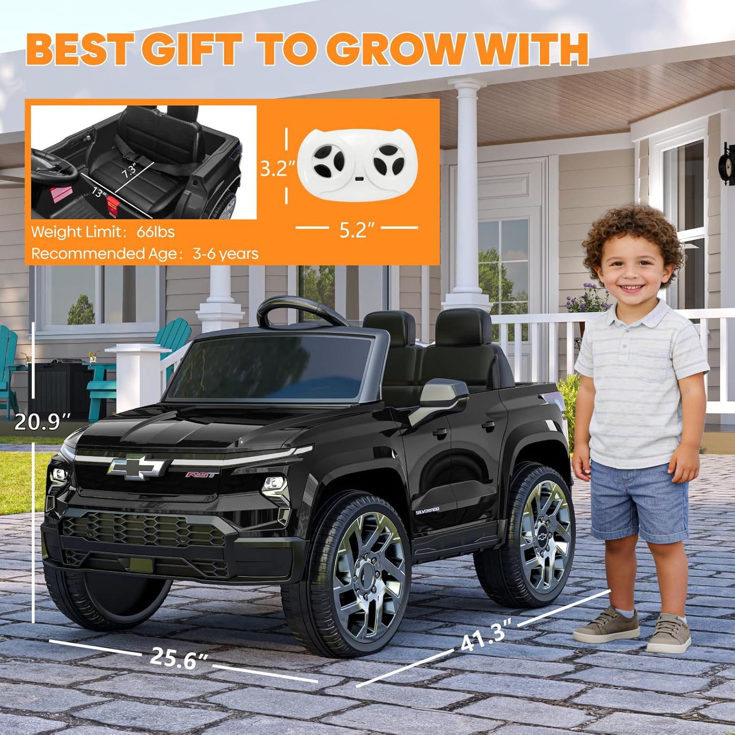 24V Licensed Chevrolet Silverado Electric Car for Kids, Ride on Toys for Toddlers with Remote Control, Soft Start