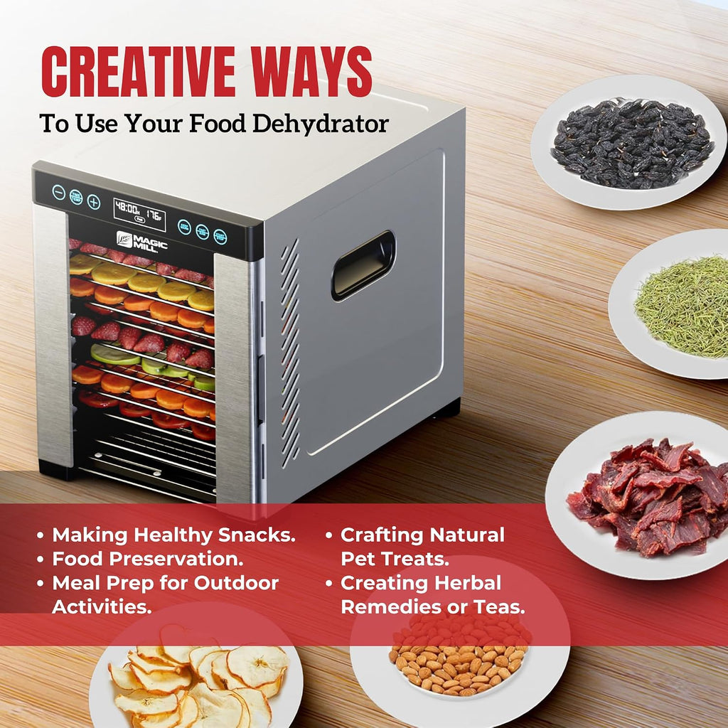 Pro Food Dehydrator Machine | 10 Stainless Steel Trays | Dryer for Jerky, Dog Treats, Herb, Meat, Beef, Fruit | Keep