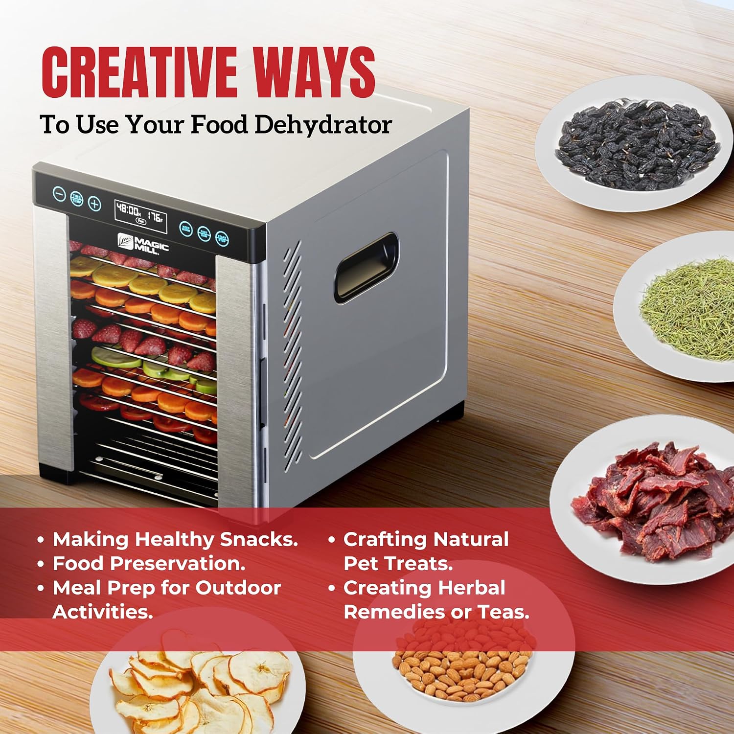 Pro Food Dehydrator Machine | 10 Stainless Steel Trays | Dryer for Jerky, Dog Treats, Herb, Meat, Beef, Fruit | Keep