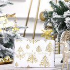 3D Kraft Christmas Wrapping Paper Roll - Mini Roll - 17 Inch x 16.5 Feet - Gold and White Christmas Tree Wrapping