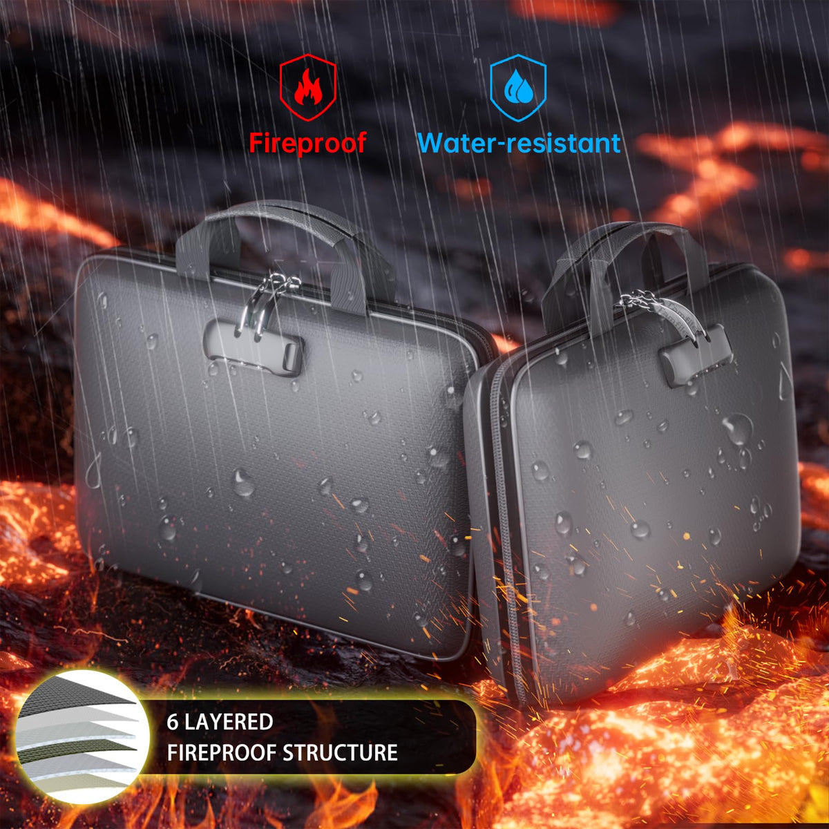 Fireproof File Organizer with Lock,Hard Case Fireproof Document Box