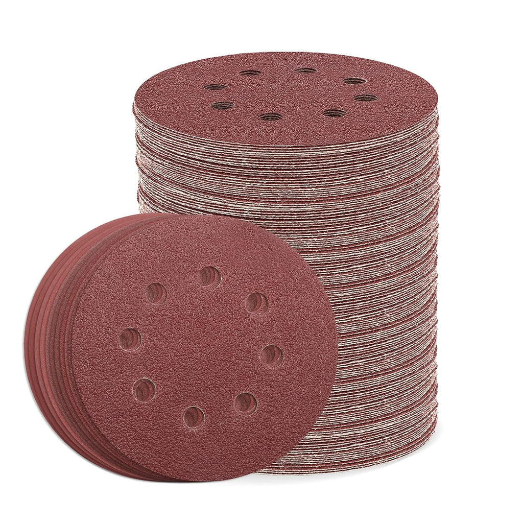 5 Inch 8 Hole Sanding Discs, 110PCS Mixed Grits Sandpaper Assortment | Aluminum Oxide, Hook and Loop Random Orbital