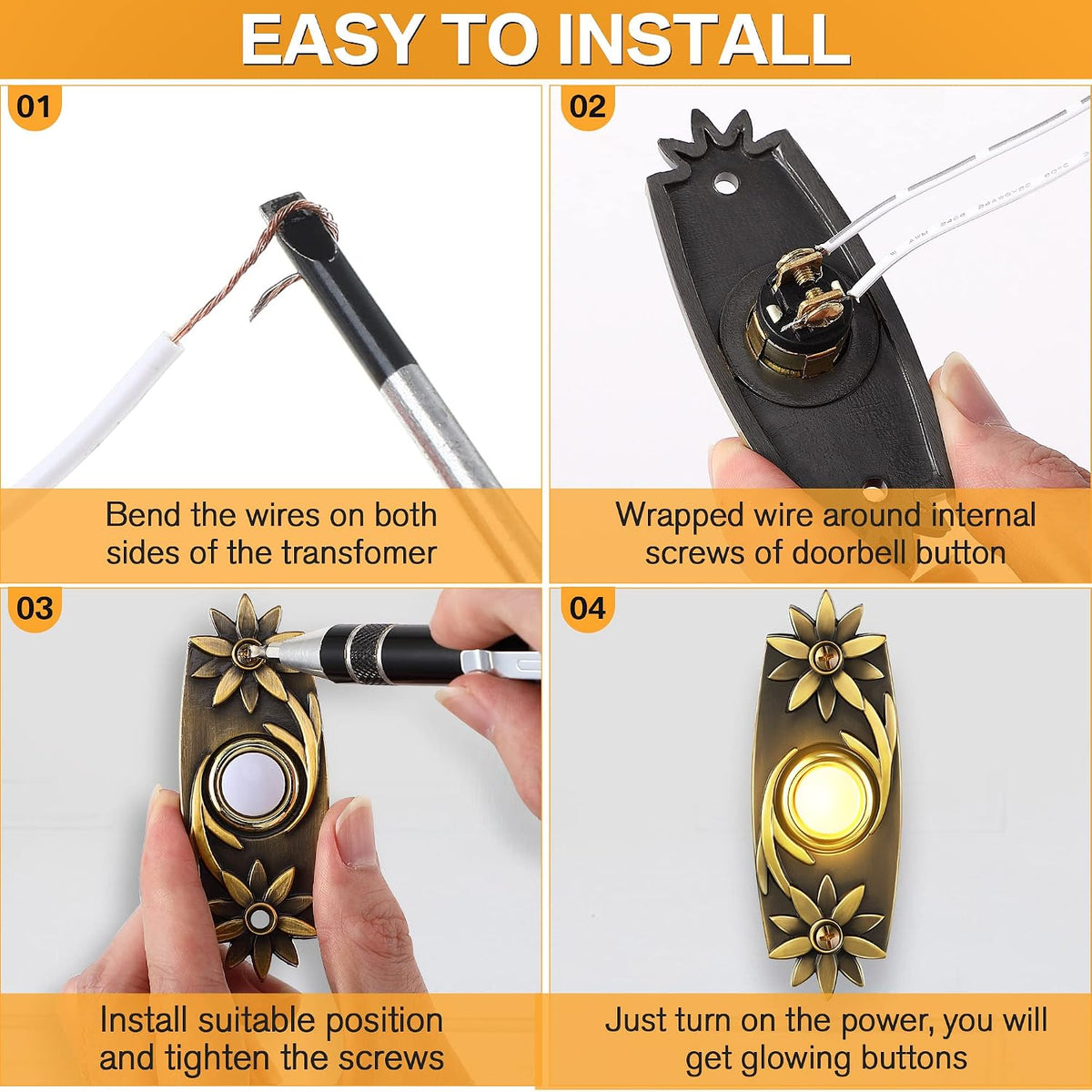 Lighted Metal Doorbell Push Button, Universal Garage Door Opener Switch with LED Light Compatible with Most Wire