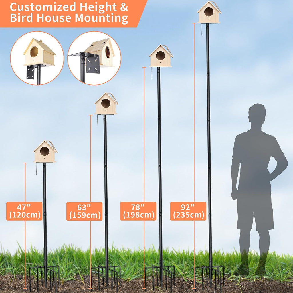 92 Inch Squirrel Proof Bird Feeder Pole with 9 Prongs Base, 1 Inch Dia Bird House Pole, Heavy Duty Bird Feeder Stand
