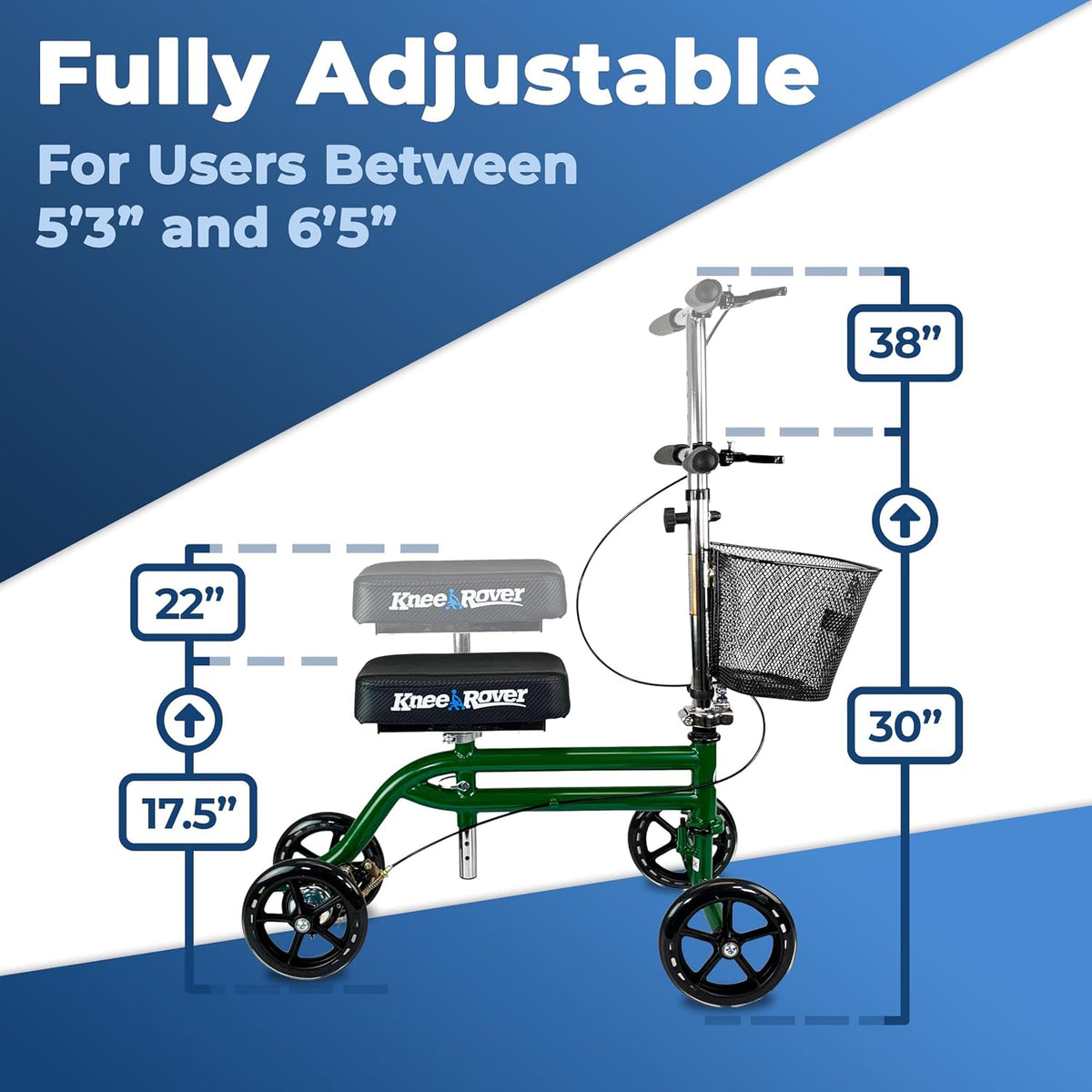 Steerable Knee Scooter Knee Walker for Adults for Foot Surgery, Broken Ankle, Foot Injuries - Foldable Knee Rover