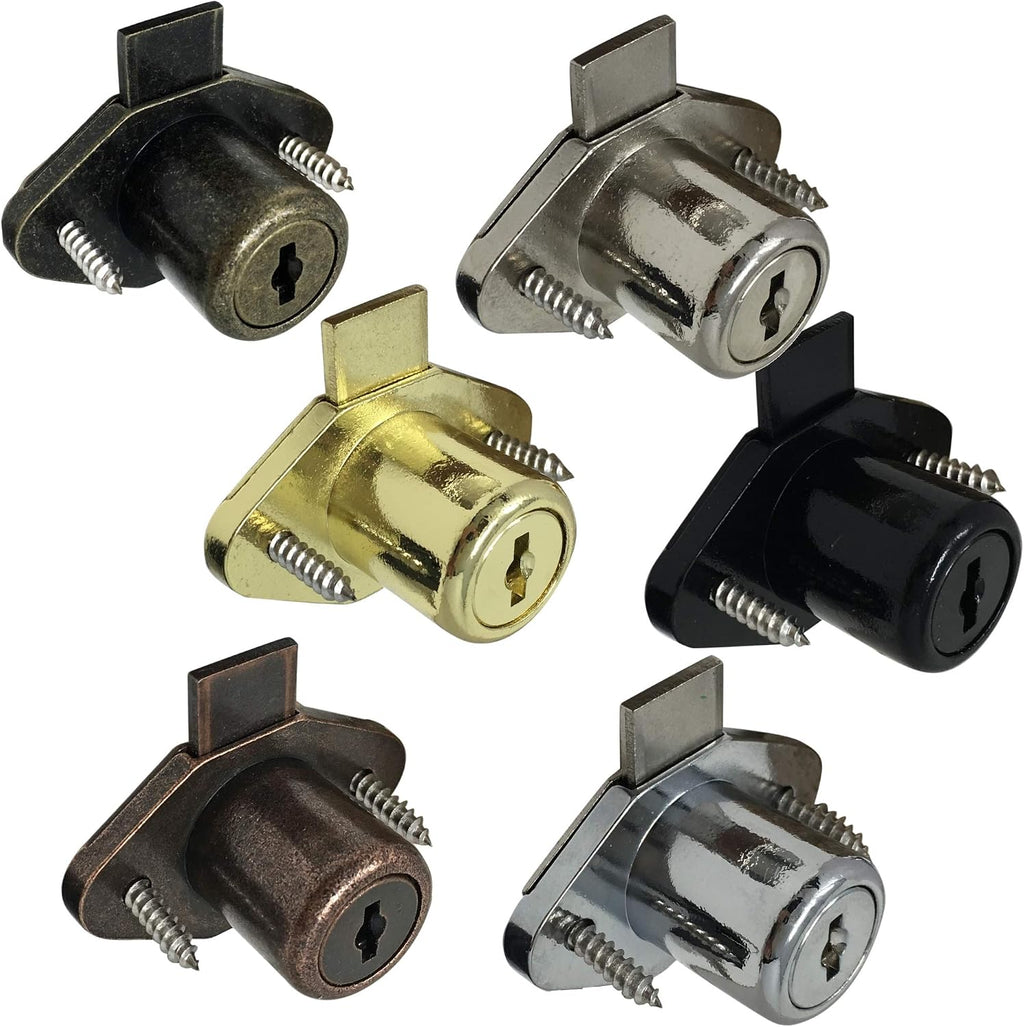 Office Desk Lock for Drawer & Door - 7/8" (.875") Bore - Antique Brass- Keyed Alike - Includes Escutcheon Trim Ring