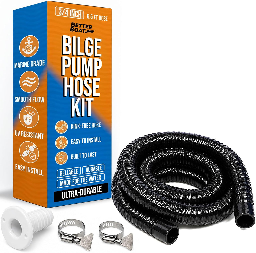 3/4 Bilge Pump Hose Kit, Includes 6.5 Ft Hose, Thru Hull Discharge Outlet
