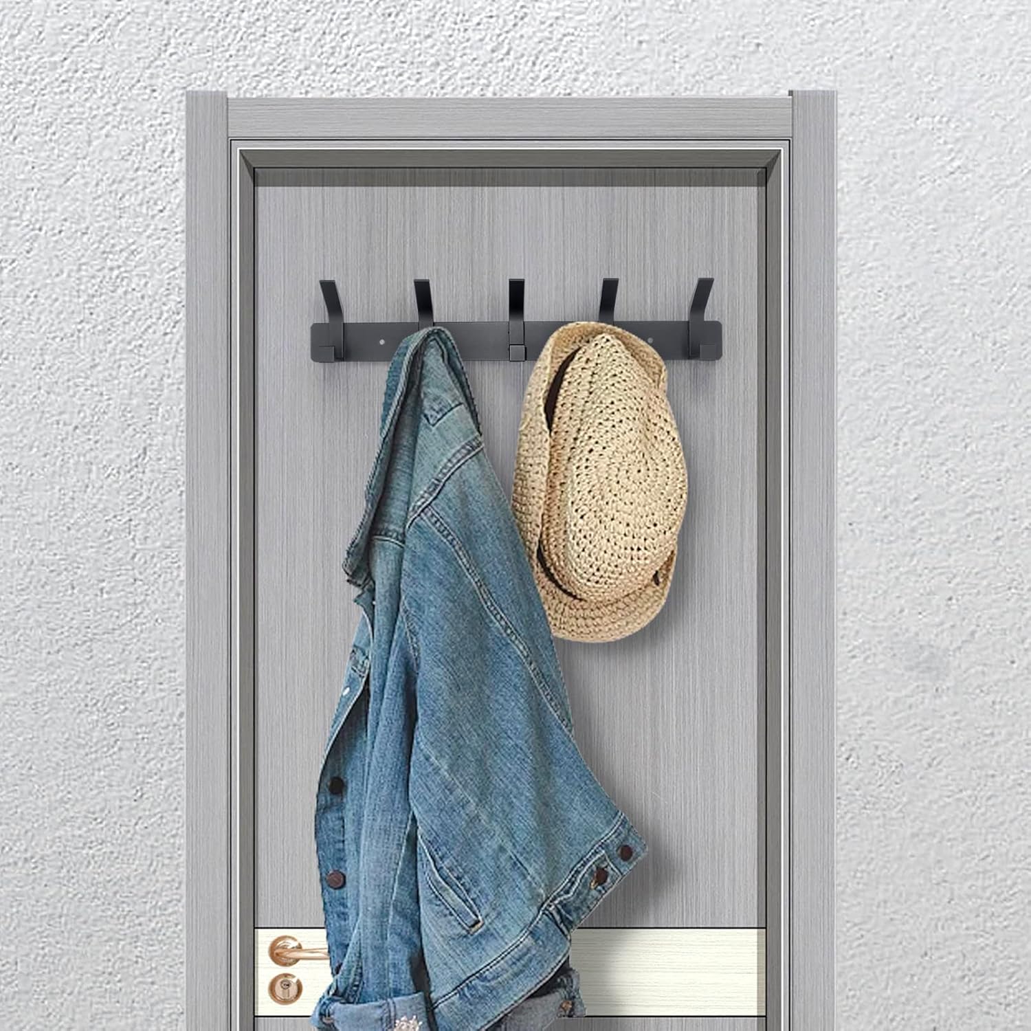 Coat Rack Wall Mounted,5 Coat Hooks for Hanging Coats,Heavy Duty Metal Double Hook Rack Hook Rail,Coat Rack with
