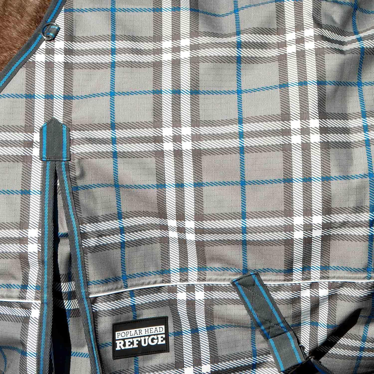 Poplar Head Refuge 1200D, Hamilton Blue & Slate Plaid, 87" - Turnout Blanket, Waterproof, 240g Polyfill, Adjustable