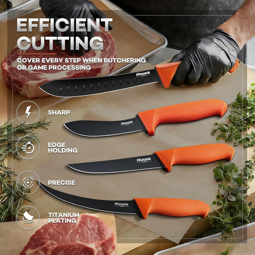 Butcher Knife Set - Meat Processing Kit with Roll Bag, Gift for Men