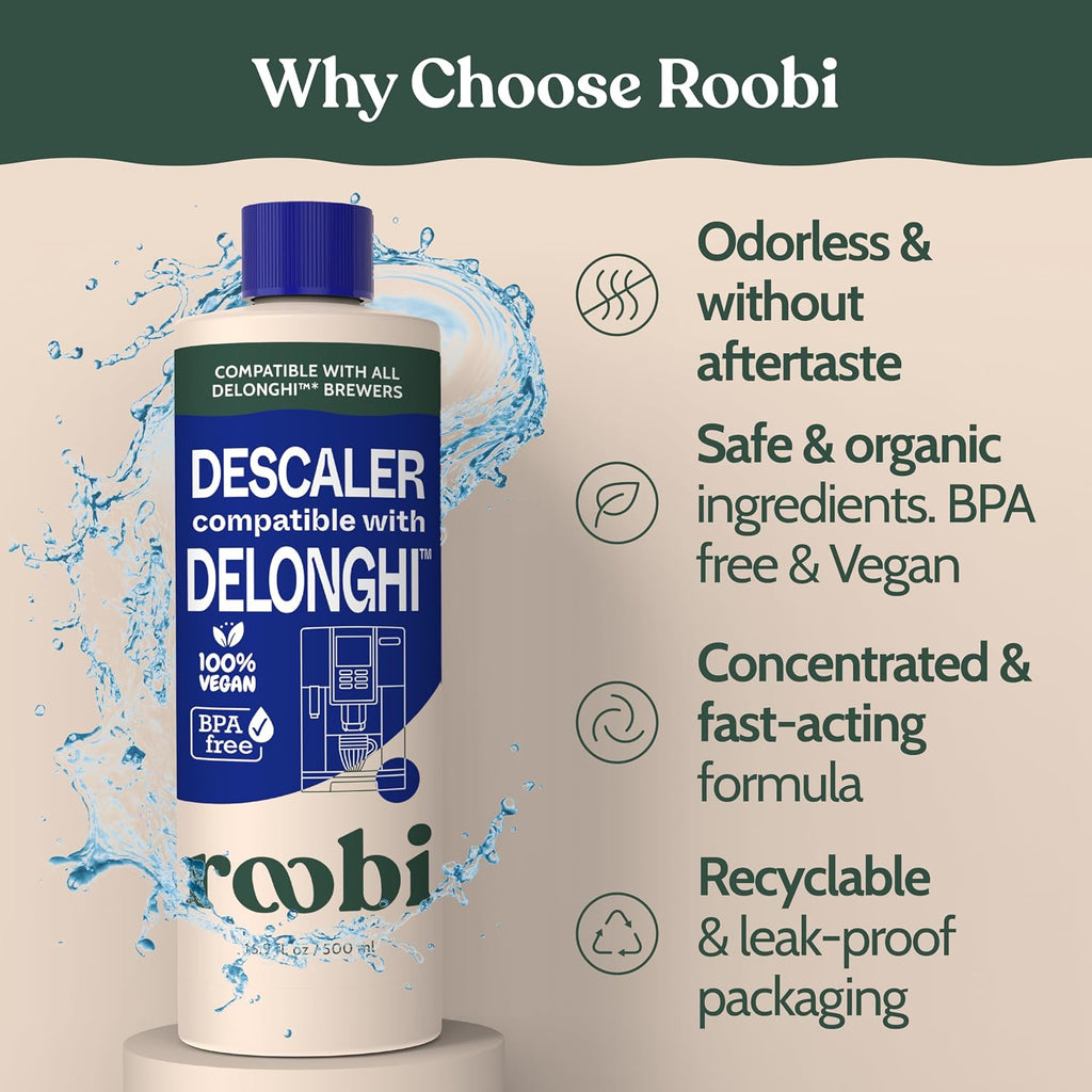 Roobi DeLonghi Compatible Descaling Solution, 500ml Single Bottle