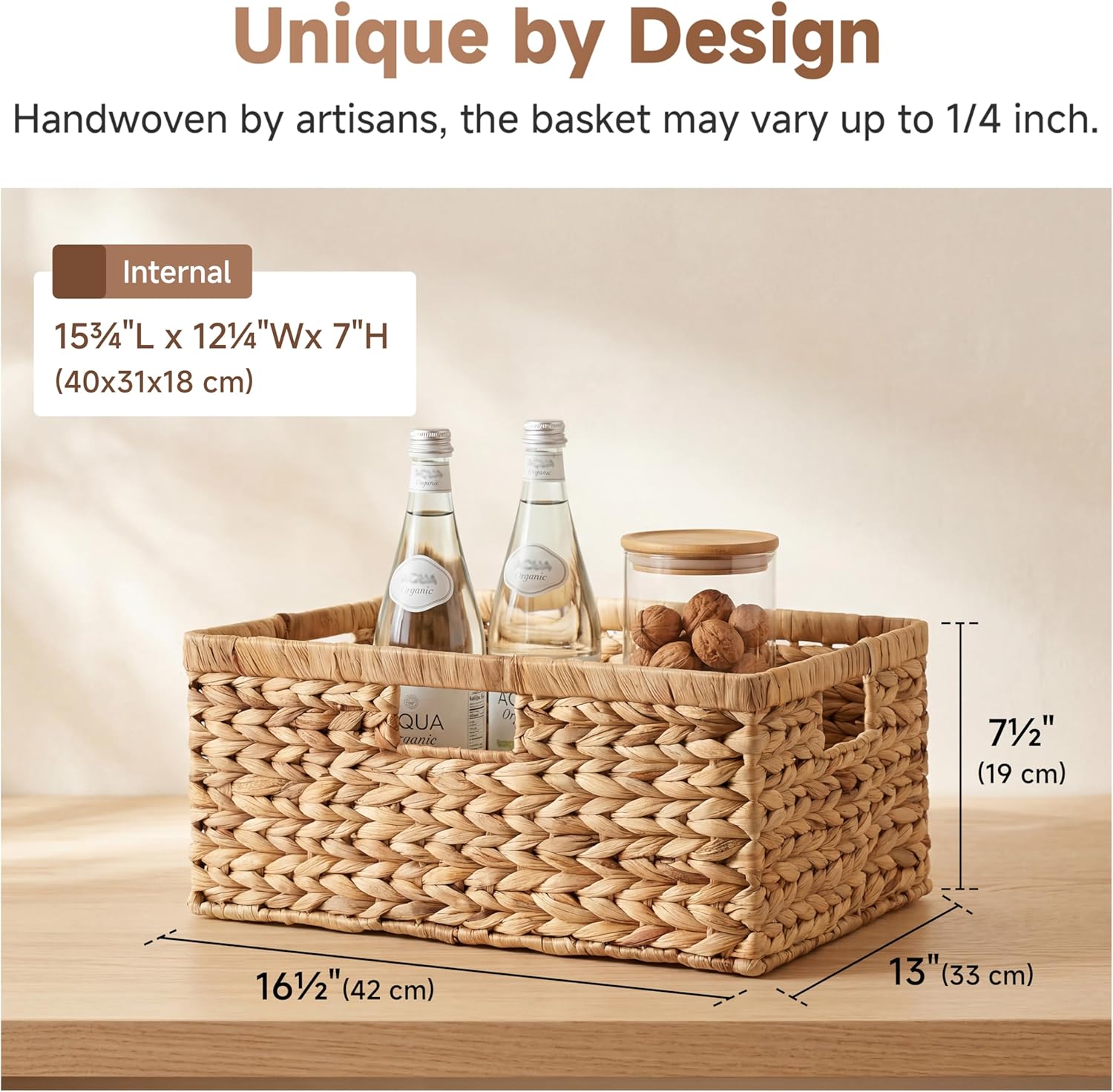 Extra Large Wicker Baskets for Organizing, Water Hyacinth Storage Basket with Built-in Handles, 1 Pack