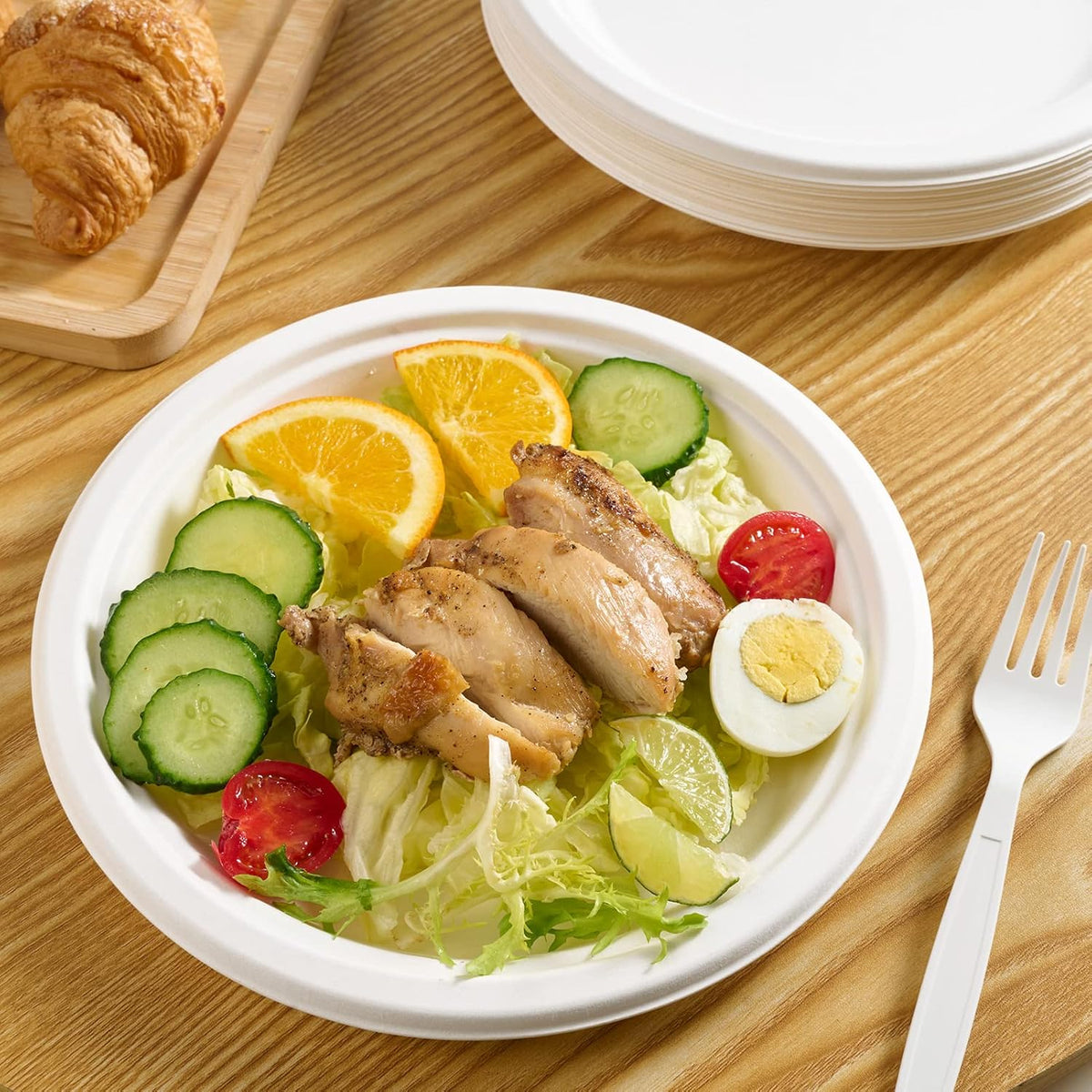 500 Pack Compostable Bagasse Paper Plates 9 inch, White