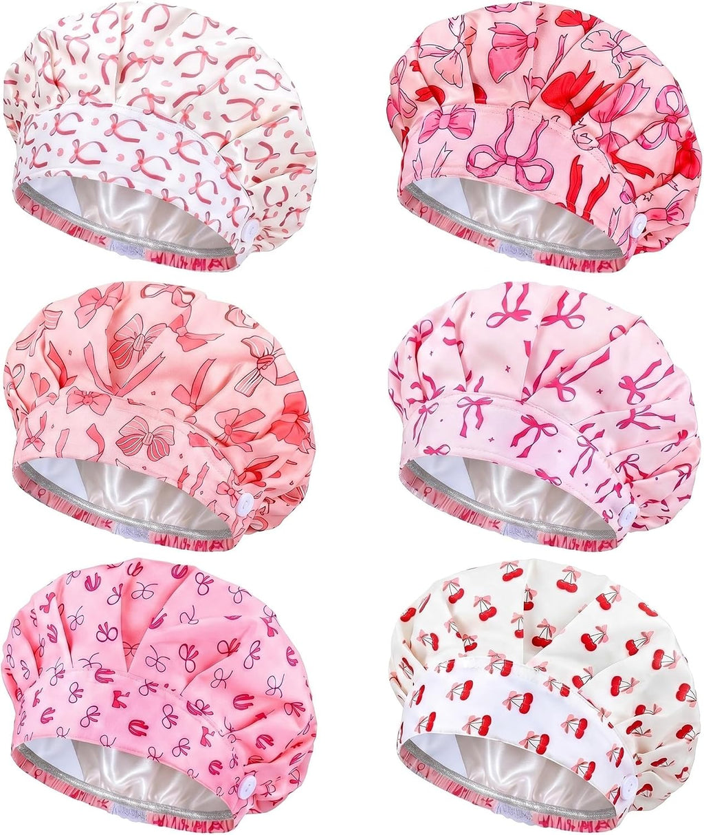 6Pcs Satin Lined Scrub Cap Women Surgical Nurse Cap Ponytail Adjustable Tie Back Girly Nursing Working Hat with Button