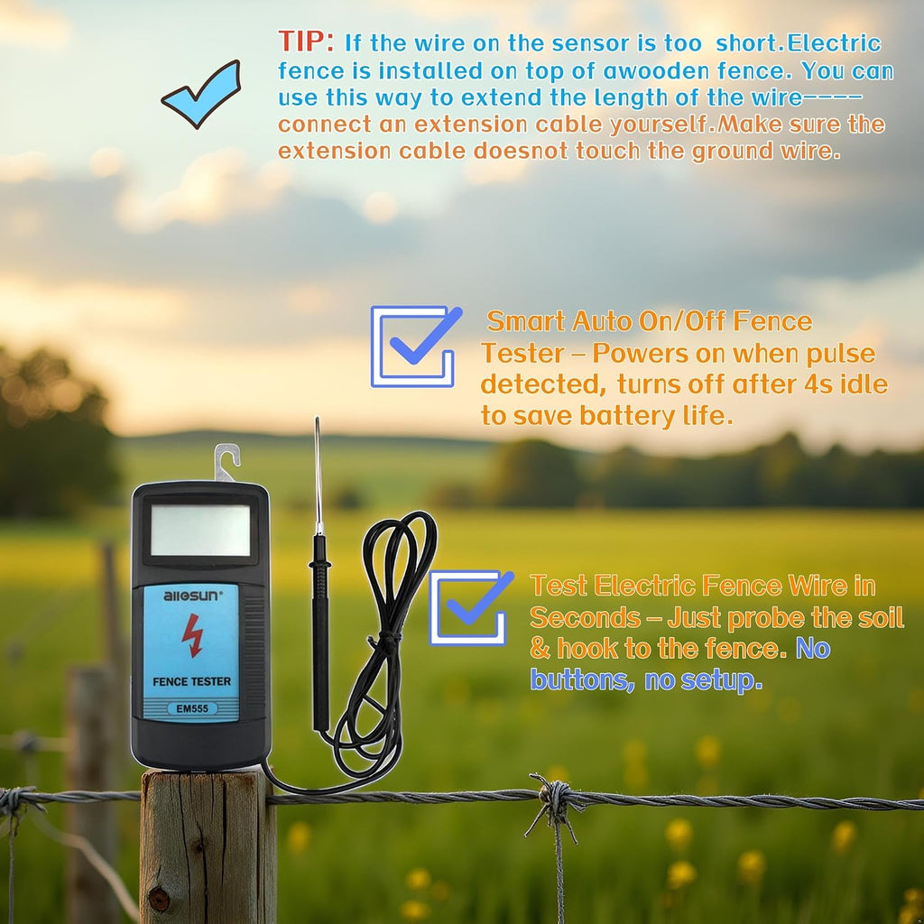 Digital Electric Fence Voltage Tester and Fault Farm Finder, Fence Voltmeter/Grounding Tester LCD Display for 300V to