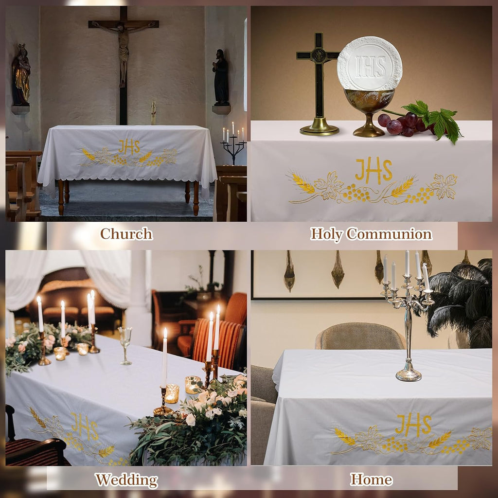 White Altar Cloth Communion Church Table Cloth, 88″ X 52″, Cover