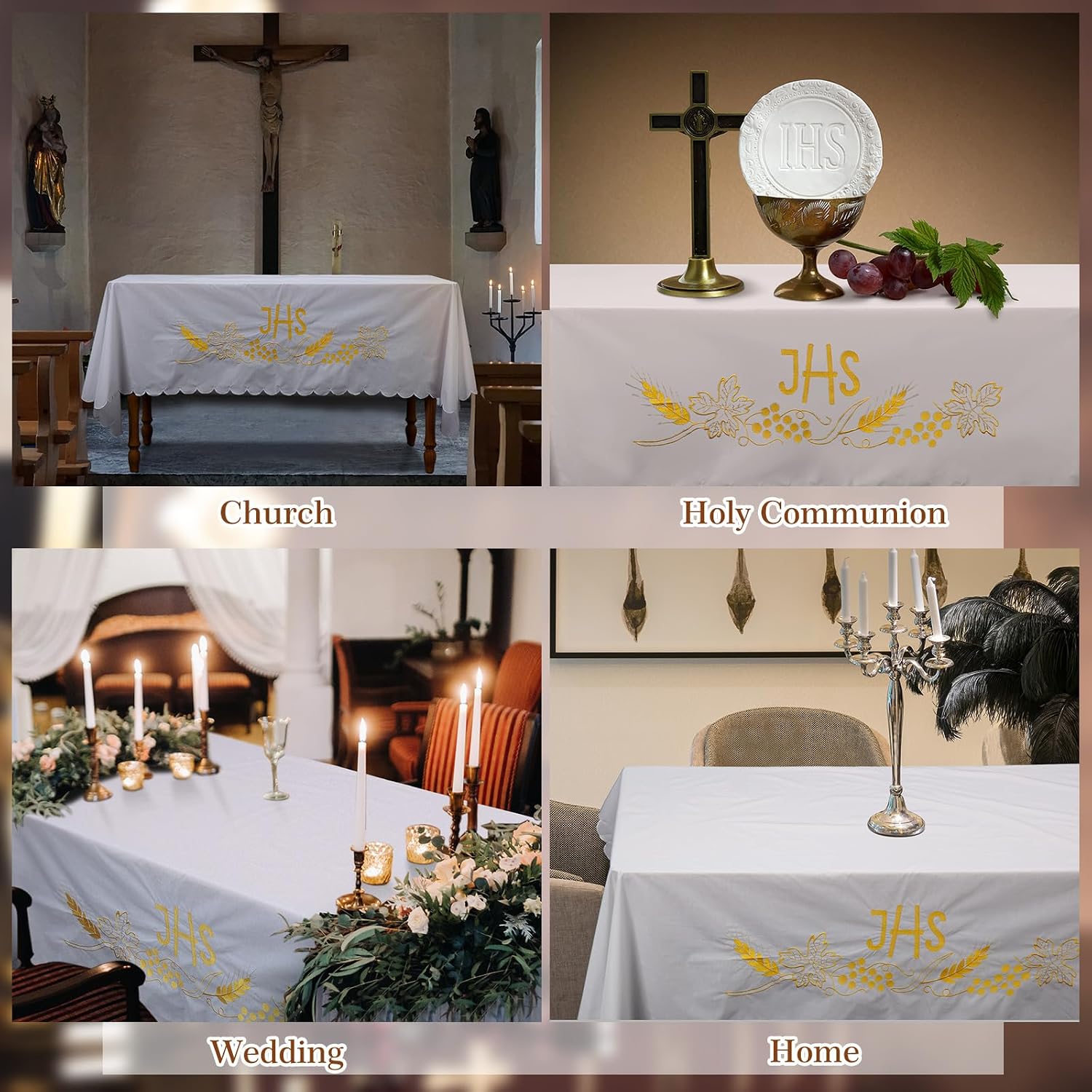 White Altar Cloth Communion Church Table Cloth, 88″ X 52″, Cover