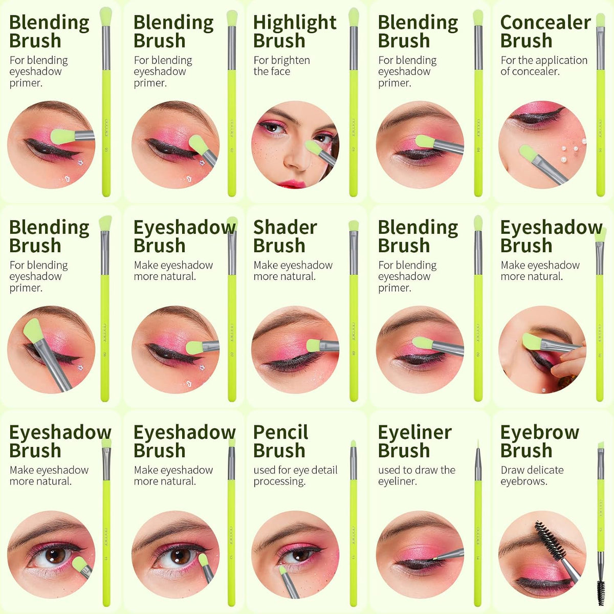 Eyeshadow Brush Set 15Pcs, For Eye Shading, Blending & Detail Work