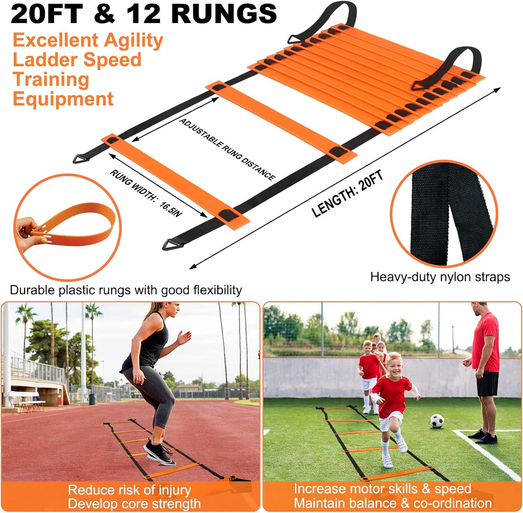 Kids Soccer Goals for Backyard, 2 of 6 x 4 ft Kids Soccer Goal Set Soccer Net with 10 Soccer Cones, Agility Ladder &