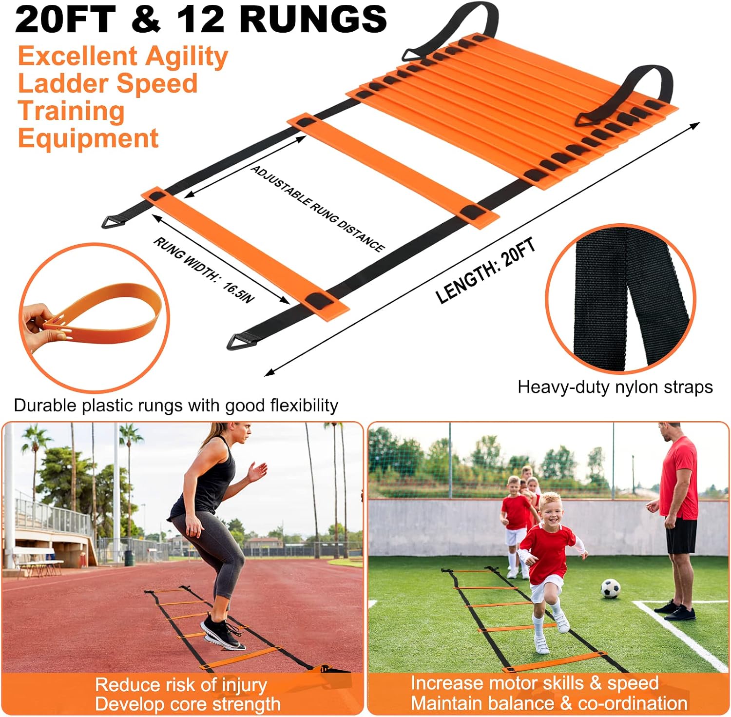 Kids Soccer Goals for Backyard, 2 of 6 x 4 ft Kids Soccer Goal Set Soccer Net with 10 Soccer Cones, Agility Ladder &