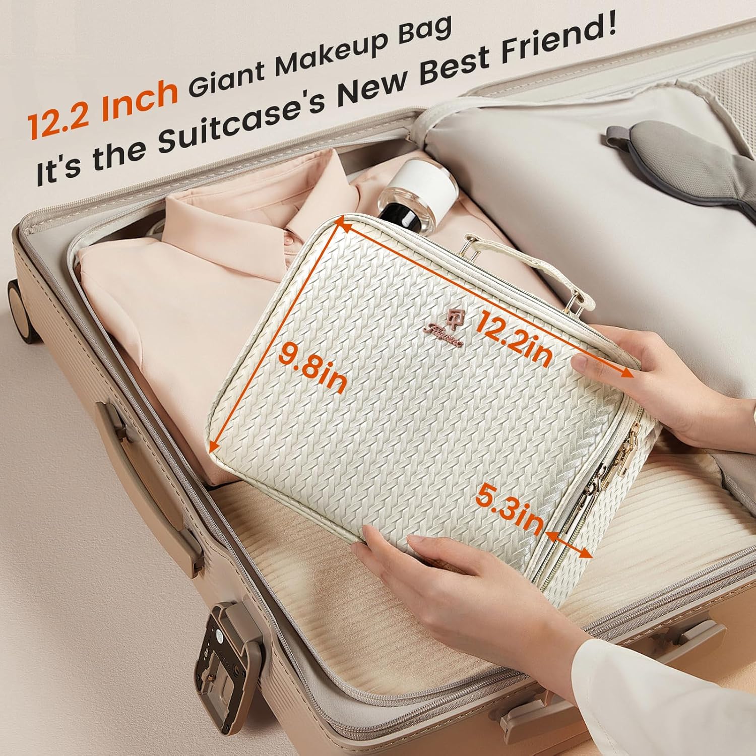 Makeup Bag with LED Lighted Mirror 12.2 IN Cosmetic Train Case Double Layer Makeup Case Adjustable Brightness in 3